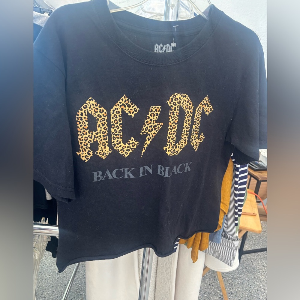 AC/DC Black Tee with Leopard Print Logo